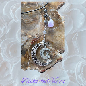 Crescent Moon Cat Necklace with Amethyst | Gothic Lunar Jewelry | Witchy Crystal